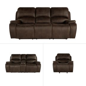 New Classic 20-093-3FP Brookings - 3 Piece P2 Sofa & Loveseat & Recliner With Power Headrest & Footrest - Brown