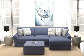 Jackson 4052/63/76-23 Cape May - 2 Piece Sofa Chaise With Comfort Coil Seating, 41" Cocktail Ottoman And 5 Accent Pillows Included (RSF Chaise) - Denim