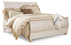 Ashley Furniture B267B11 Willowton - King Sleigh Bed With Faux Plank Design - Whitewash