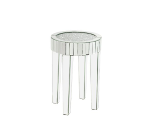 ACME 84712 Noralie - 16" Round End Table - Mirrored & Faux Diamonds