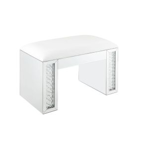 ACME 90158 Nysa - Vanity Stool - Ivory Synthetic Leather , Mirrored & Faux Crystals