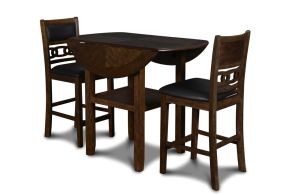 New Classic D1701-42S-BRN Gia - 3 Piece Dining Set (Counter Drop Leaf Table & 2 Chairs) Faux Leather - Brown