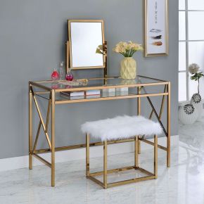 Furniture of America CM-DK6707CPN Lismore - Vanity With Stool - Champagne