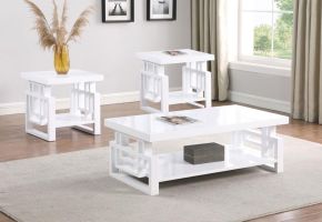 Coaster Fine Furniture 705708-S3 Schmitt - 3 Piece Coffee And End Table Set - White High Gloss