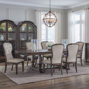 Liberty Furniture 765-DR-O7TRS Provence Park - 7 Piece Trestle Table Set (Upholstered Side Chairs) - Brown