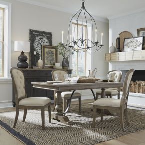 Liberty Furniture 615-DR-O5TRS Liberty Furniture 615-DR-O5TRS Americana Farmhouse - 5 Piece Trestle Table Set (Upholstered Chairs) - Dusty Taupe