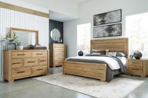 Signature Design by Ashley® B841/31/36/58/94 Galliden - Light Brown - 4 Pc. - Dresser, Mirror, California King Panel Bed