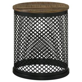 CoasterEssence 935990 Aurora - Round Drum Base Accent Side Table - Natural And Black