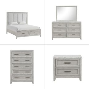 New Classic 00-2442-35C Fiona - 5/0 Queen 5 Piece Bedroom Set (Bed & Dresser & Mirror & Chest & Nightstand) - Gray