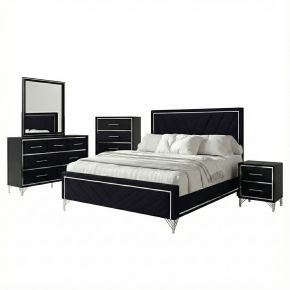 New Classic 00-B1891-35C Ava - 5/0 Queen 5 Piece Bedroom Set (Bed & Dresser & Mirror & Chest & Nightstand) - Black