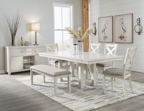 Signature Design by Ashley® D642/45/01(2)/00/60 Robbinsdale - 7 Pc. - Rectangular Dining Room Extension Table, 4 Upholstered Side Chairs, Bench, Server - Antique White