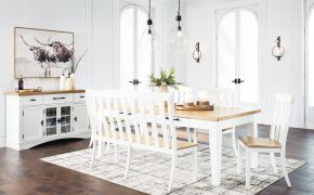 Signature Design by Ashley® D844/25/01(2)/08/60 Ashbryn - White / Natural - 7 Pc. - Dining Table, 4 Side Chairs, Double Dining Chair, Server