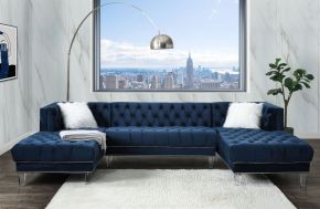 ACME 57365 Ezamia - Sectional Sofa - Navy Blue Velvet