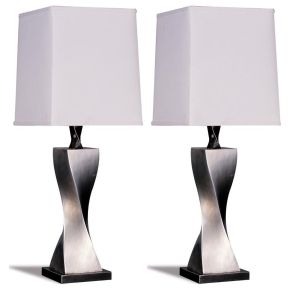 CoasterEveryday 1497 Keene - Tapered Shade Table Lamp Silver (Set of 2) - Distressed Silver