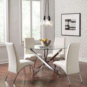 CoasterEveryday 106440-S5 Beckham - 5 Piece Round Glass Top Dining Set - Chrome And White