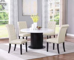 CoasterEssence 115490-S5 Sherry - 5 Piece Round Marble Top Dining Table Set - Beige