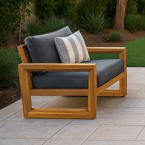 New Classic G5520-21 Bristol - Bay Wood Patio Club Chair With Cushions - Natural / Brown / Gray