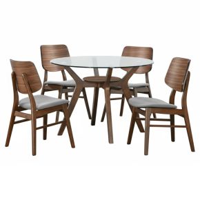 New Classic 40-D1651-DG4GC New Classic 40-D1651-DG4GC Oscar - Round Glass Dining Table With 4 Cushion Chairs - Gray