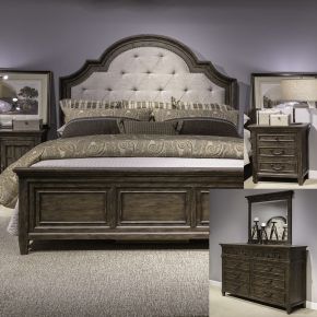 Liberty Furniture 297-BR-KUBDMN Paradise Valley - 4 Piece Bedroom Set (King Upholstered Bed, Dresser & Mirror, Nightstand) - Dark Brown