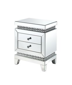 ACME 88054 Lotus - Accent Table - Mirrored & Faux Crystals Inlay - 24"