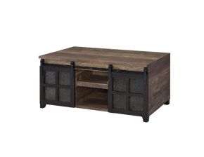 ACME 87955 Nineel - Coffee Table - Obscure Glass, Rustic Oak & Black