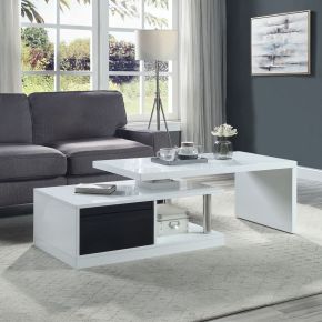 ACME LV00997 Buck II - Coffee Table With Swivel Top - White & Black High Gloss