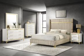Coaster Fine Furniture 224731KE-S5 Lucia - 5 Piece Eastern King Bedroom Set - Beige And White