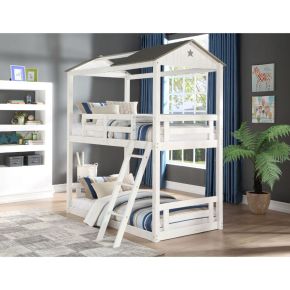 ACME 37665 Nadine - Cottage Twin Over Twin Bunk Bed - Weathered White & Washed Gray