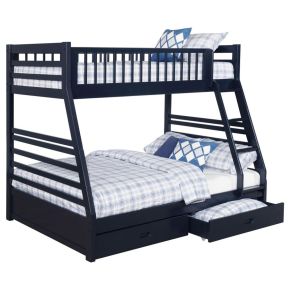 CoasterEssence 460181 Ashton - 2-Drawer Wood Twin Over Full Bunk Bed - Navy Blue