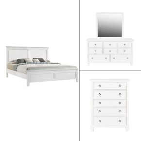New Classic 02-044W-14C Tamarack - Eastern King 4 Piece Bedroom Set (Bed, Dresser, Mirror, Chest) - White