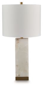 Signature Design by Ashley® L429094 Linderfield - Alabaster Table Lamp - White / Gold Finish