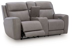 Ashley Furniture PCU1090018 5Z-Comfort - Power Reclining Loveseat With Console / Adj Headrest - Coin