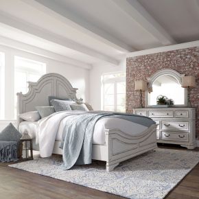 Liberty Furniture 244-BR-KPBDM Magnolia Manor - 3 Piece Bedroom Set (King Panel Bed, Dresser & Mirror) - White