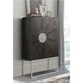 ACME AC02509 Andra - Bar Cabinet - Hand Brushed Gray Oak & Chrome