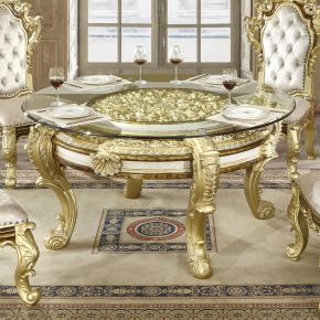 ACME DN60005 Desiderius - Round Dining Table - Antique Gold & Hand-Painted Brown