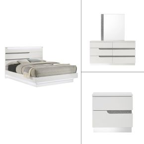 New Classic 00-B69-14N Paradox White - 6/6 Eastern KIng 4 Piece Bedroom Set (Bed, Dresser, Mirror, Nightstand) - White