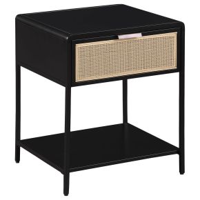 Coaster Fine Furniture 930235 Amherst - 1-Drawer Radio Weave Rattan Metal Side Table - Black