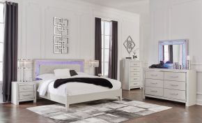 Signature Design by Ashley® B2114/31/36/46/58/56/92(2) Zyniden - Silver - 7 Pc. - Dresser, Mirror, Chest, King Upholstered Panel Bed, 2 Nightstands