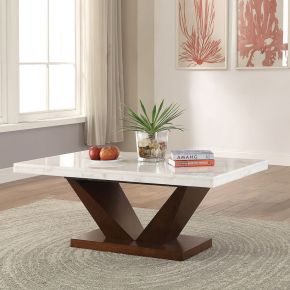 ACME 83335 Forbes - Coffee Table - White Natural Marble Top & Walnut