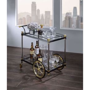 ACME 98370 Cyrus - Serving Cart - Black/Gold & Clear Glass