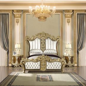 ACME BD20001EK Desiderius - Eastern King Bed - Antique Gold & Hand Painted Brown