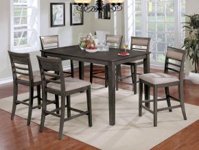 Furniture of America CM3607PT-7PK Fafnir - 7 Piece Counter Height Table Set - Weathered Gray / Beige
