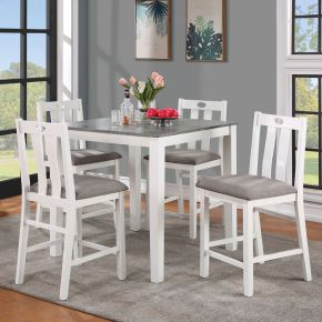 Furniture of America FOA3388PT-5PK Dunseith - 5 Piece Counter Height Set - White / Gray