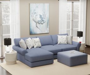 Jackson 4052/75/73/12-23 Cape May - 2 Piece Sofa Chaise With Comfort Coil Seating, 41" Cocktail Ottoman And 5 Accent Pillows Included (LSF Chaise) - Denim