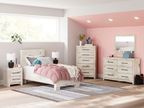 Benchcraft® B2310/31/36/53/52/83/92(2) Benchcraft® B2310/31/36/53/52/83/92(2) Lawroy - 7 Pc. - Dresser, Mirror, Twin Panel Bed, 2 Nightstands - Light Natural