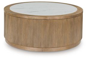 Ashley Furniture T808-8 Camdill - Round Cocktail Table - Light Brown / White