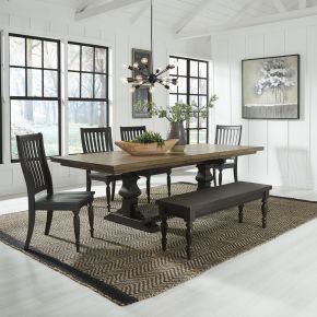 Liberty Furniture 879-DR-6TRS Harvest Home - 6 Piece Trestle Table Set - Black