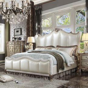ACME 27820Q ACME 27820Q Dresden II - Queen Bed - Pearl White Synthetic Leather & Gold Patina