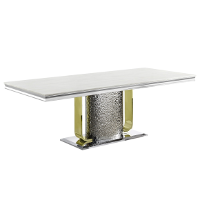 ACME DN01952 Fadri - Dining Table With Engineering Stone Top & Pedestal Base - Mirrored Silver & Gold