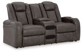 Ashley Furniture 3660218 Ashley Furniture 3660218 Fyne-Dyme - Power Reclining Loveseat with Console/Adj Hdrst - Shadow